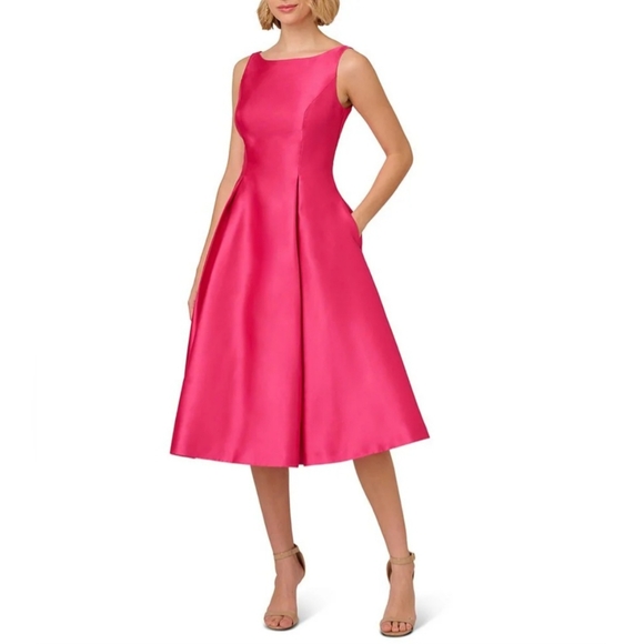 Adrianna Papell | Dresses | Adrianna Papell Boat Neck Sleeveless Aline Taffeta  Dress | Poshmark